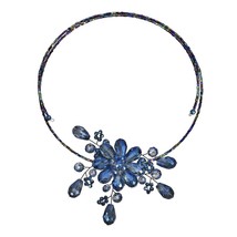 Glamorous Midnight Blue Floral Crystal Choker Wire Wrap Necklace - $22.17