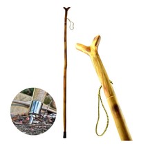 Wood Walking Hiking Hike Stick Cane Staff with V Yoke for Rifle 55&quot; Natural Wood - £28.24 GBP