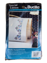 Bucilla Pair Stamped Pillow Cases - Floral Border Beauty #63206 NEW Sealed - $6.90