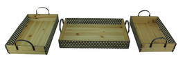 Set of 3 Rustic Metal And Wood Decorative Trays - £37.80 GBP