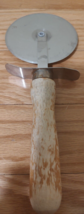Vintage Large Heavy Duty Pizza Cutter Stainless Wheel Natural Wood Handle - $9.75