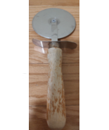 Vintage Large Heavy Duty Pizza Cutter Stainless Wheel Natural Wood Handle - £7.78 GBP