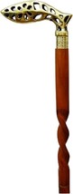 Handmade Brown Wooden Vintage Walking-Stick with Antiquated Brass Floral Designe - £29.88 GBP