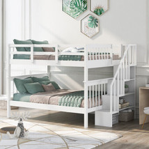 Stairway Full-Over-Full Bunk Bed with Storage and Guard Rail - White - $630.48