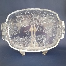 Crystal Serving Tray/Decorative Platter with Embossed Roses, Vtg Gifts f... - $80.30