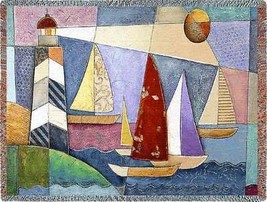 72x54 LIGHTHOUSE Sailboats Boat Tapestry Throw Blanket  - £49.06 GBP