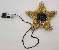 *Q) Vintage Gold Tinsel Star Christmas Tree Topper 11-Light Flashing Dec... - $14.84