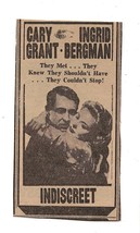 VINTAGE 1958 Indiscreet Newspaper Advertisement Cary Grant Ingrid Bergman - £15.52 GBP