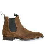Chelsea Jumper Slip On Brown High Ankle Derby Toe Handmade Suede Leather... - £111.90 GBP