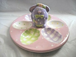 Ceramic Easter Bunny Deviled Egg Serving Plate Holds 6 Eggs Festive Pastel Color - £15.02 GBP