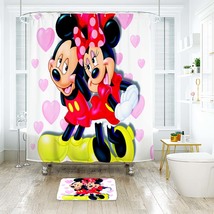Disney Character Mickey Minnie Mouse Shower Curtain Bath Mat Bathroom Waterproof - £18.32 GBP+
