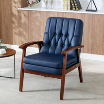 Mid Century Single Armchair Sofa Accent Chair Retro Modern Solid Wood Navy - £141.92 GBP
