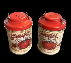 Campbell’s Tomato Soup Salt and Pepper Shakers Red Tin 3.5" Milk Can Giftco-2001 - £11.02 GBP