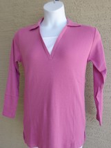 Being Casual 5X L/S Fine Ribbed Cotton  Johnny Collar V Insert Top  Rose - $11.39