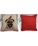 Pier 1 Embroidered Pug Cardinal Throw Accent Pillow 11.5&quot; by 11.5&quot; - £19.45 GBP