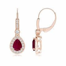 ANGARA 7x5MM Natural Ruby Pear-Shaped Drop Earrings with Diamond in 14K Gold - £1,441.33 GBP