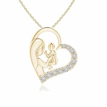 ANGARA Diamond Heart Mother &amp; Baby Pendant Necklace in 14K Gold (HSI2, 0.11 Ctw) - £374.53 GBP