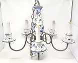 Vtg Delft White Blue Ceiling Light Fixture Chandelier 5 Arm Porcelain Brass - $899.99