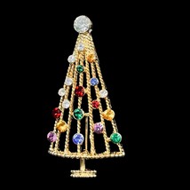 Eisenberg Ice Gold Tone And Rhinestones Christmas Tree Brooch Signed (5185) - $29.70