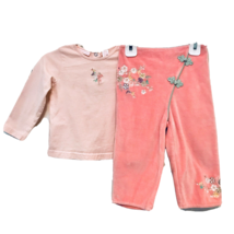 First Impressions Girls Size 18M Peachy Pink Floral Embroidered Velour Pant Set - $12.95