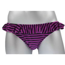 Victoria&#39;s Secret Purple black stripe Ruffle Swim Bottom bikini Xs 0 str... - $14.84