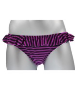 Victoria&#39;s Secret Purple black stripe Ruffle Swim Bottom bikini Xs 0 str... - £11.81 GBP