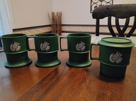 NEW Lot of 4 Vintage TUPPERWARE Christmas Dove Olive Branch Green Cups &amp; 4- Lids - £21.61 GBP