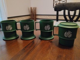 NEW Lot of 4 Vintage TUPPERWARE Christmas Dove Olive Branch Green Cups &amp; 4- Lids - £20.55 GBP