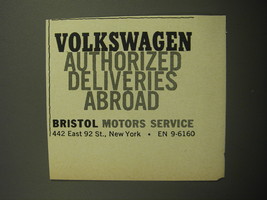 1957 Bristol Motors Service Ad - Volkswagen authorized deliveries abroad - £14.53 GBP