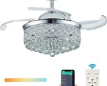 Fandelier, Infinitely Dimmable Crystal Ceiling Fan Retractable Invisible... - $220.97