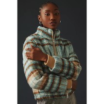 New By Anthropologie Plaid Wool Blend Jacket $228 LARGE Sky Full Zip Lined - $108.00