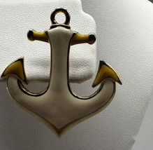 Pin and Pendant Anchor Cream Colored Enamel Gold Tone Trim Brass 1.5 Inches - £4.71 GBP