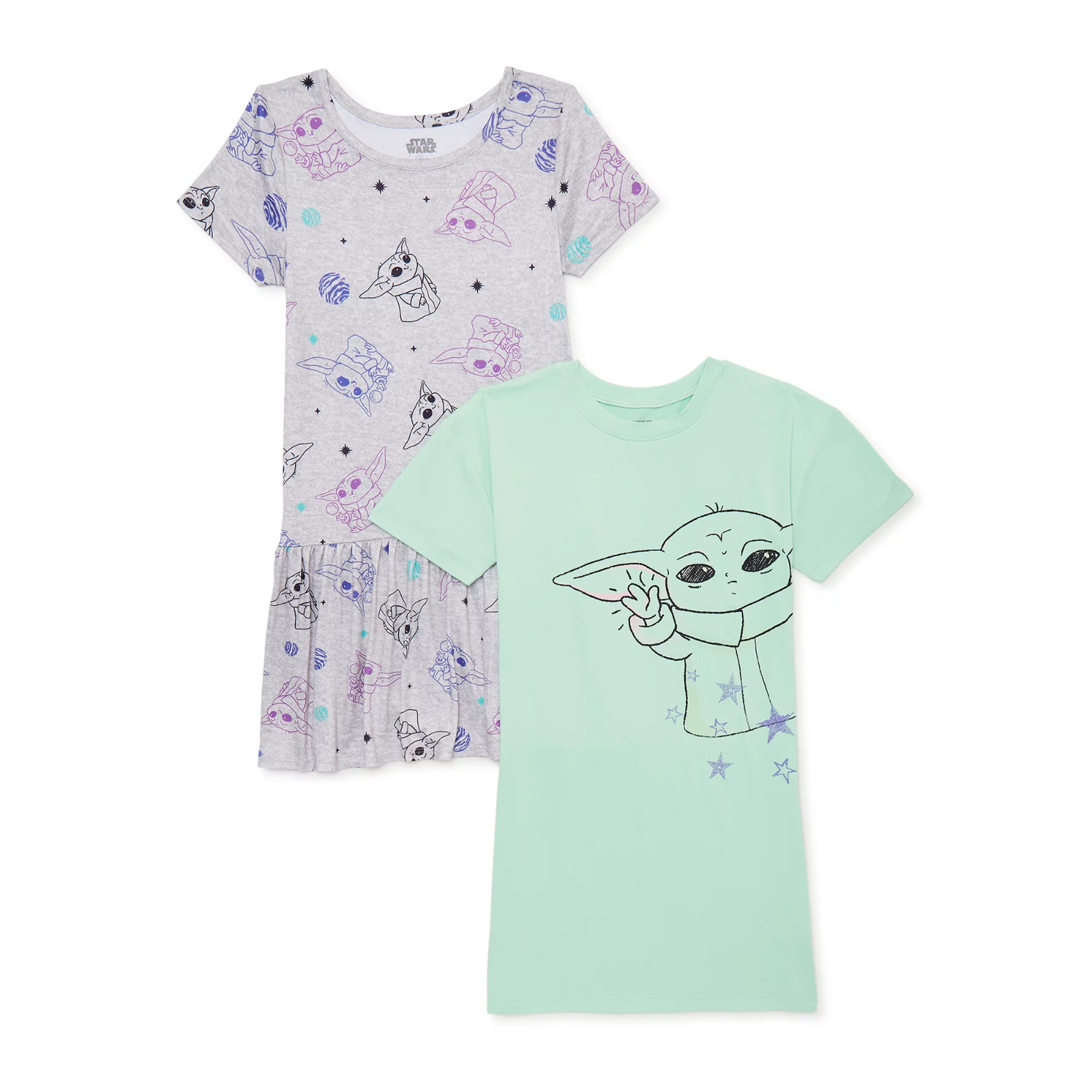 2 PACK Disney Girls Baby Yoda T Shirt Dress Set Grogu Mandalorian Size 6 6X NEW