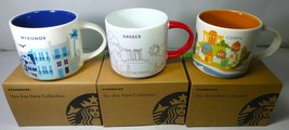 Starbucks 3 Coffee Mugs YAH Mykonos ,Xmas Greece, Corfu 14 oz Box &amp; SKU , New - £176.93 GBP