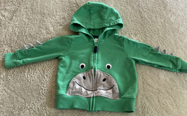 Carters Boys Green Gray Dinosaur Full Zip Long Sleeve Hoodie 9 months - $5.39