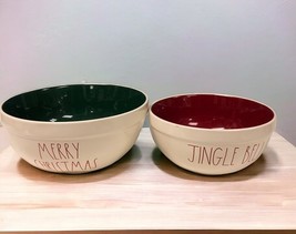 HTF Rae Dunn Merry Christmas + Jingle Bells Mixing  Serving Bowl Green/R... - $61.03