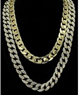 Icy 2pc Set 20&quot; 24&quot; Cuban Link Chains 14k Gold Plated Hip Hop CZ Necklaces - £26.15 GBP