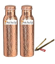 1000ml / 33.81oz - Set of 2 - Prisha India Craft - Hammered Copper Water Bottle  - £31.42 GBP