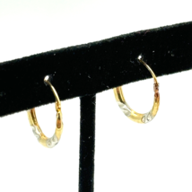 JACMEL MAURITIUS 10K yellow &amp; white gold hoop earrings - .75&quot; hinged post clasp - £33.65 GBP