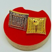 Hip-Hop Iced Cz Back Screw Cubic Zirconia Square Stud Earrings - £8.75 GBP