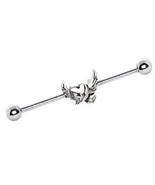 316L Stainless Steel Winged Devil&#39;s Heart Industrial Barbell - £12.53 GBP