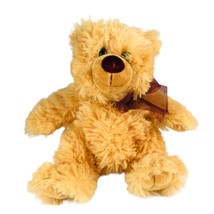 Vintage Walmart 11&quot; Golden Brown Plush Bear with Neck Ribbon Very Soft - $16.90