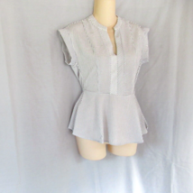 Monteau top blouse peplum Jr Small gray white stripe cap sleeve New - $13.67