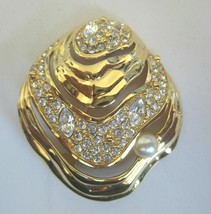 Swarovski Brooch Pin Modernistic Shell Faux Pearl Crystal Authentic Swan Signed - £26.48 GBP