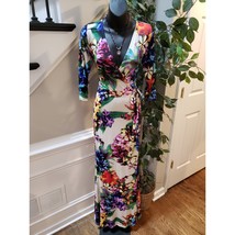 Good Time USA Maxi Dress Women&#39;s M Multi Floral 3/4 Sleeve Tie Waist Wra... - $29.70