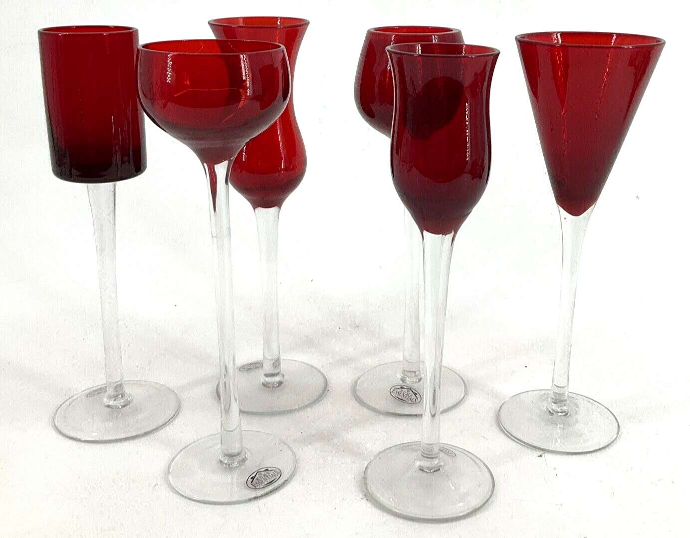 6 Colorful Cordial Glasses Home Essentials and Beyond Red Clear Stemmed Glass - $29.69