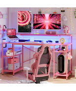 55 inch Pink Gaming Computer Desk with LED light Table Ergonomic Writing... - £97.61 GBP+