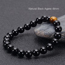 Natural Black Onyx with Tiger eye Stone Beads Men Jewelry Bracelet 12 Constellat - £10.50 GBP