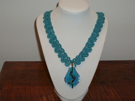 Necklace Blue Glass Pendant free shipping(item 132) - £19.06 GBP