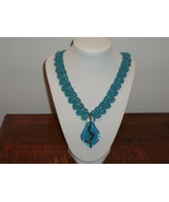 Necklace Blue Glass Pendant free shipping(item 132) - £19.51 GBP